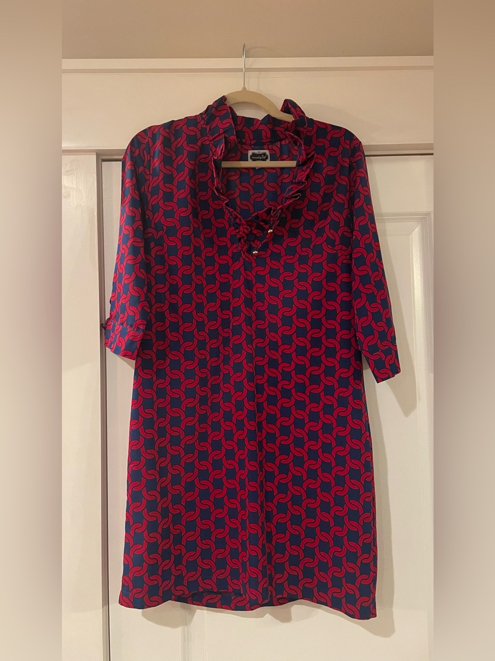 Mud Pie Navy and Pink Geometric Midi Shift Dress